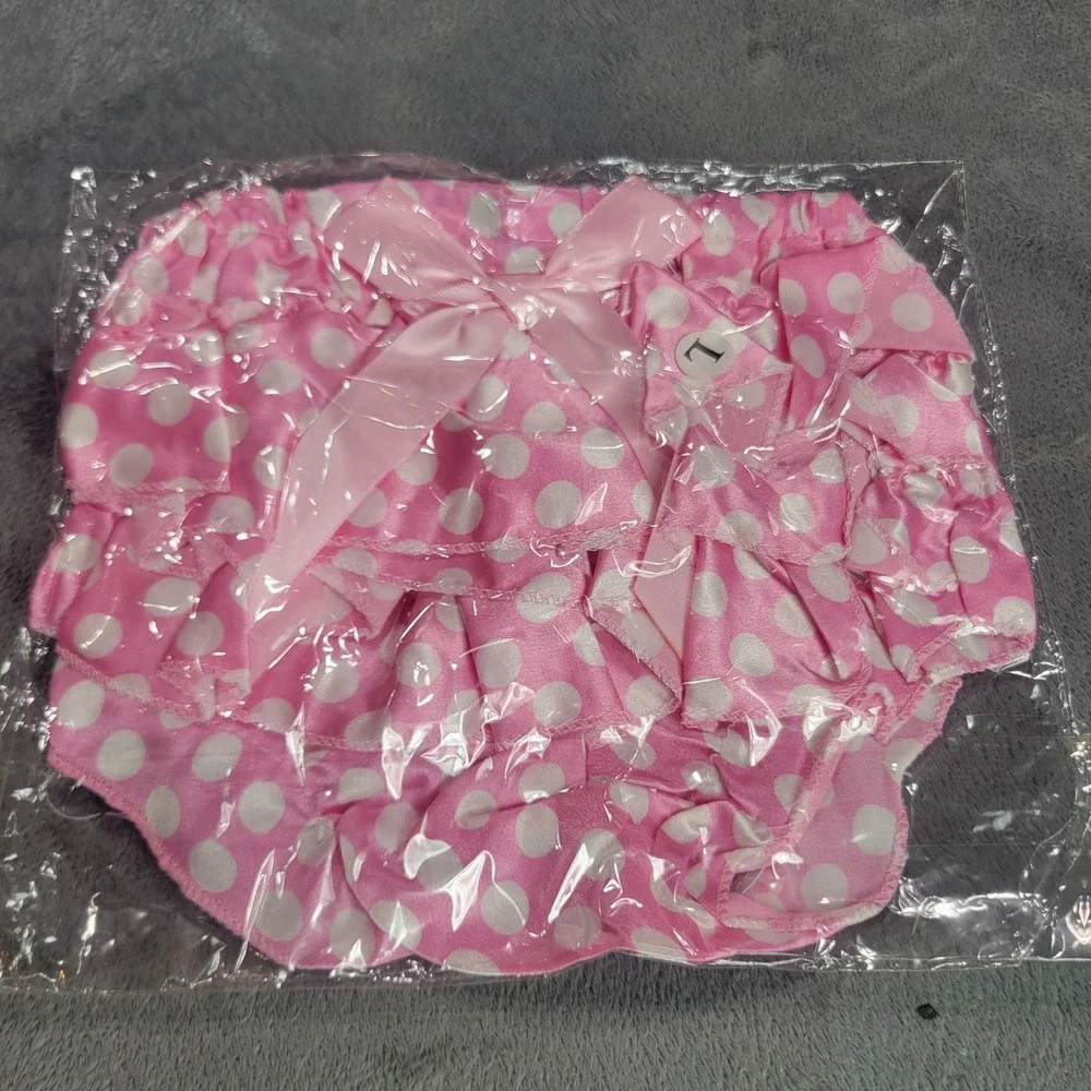 Pink Polka Dot Ruffle Bloomers Baby Toddler Diaper Cover Satin Bow Size L